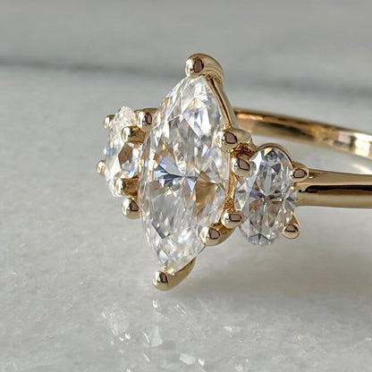 1.50 CT Marquise Moissanite Three Stone Engagement Ring