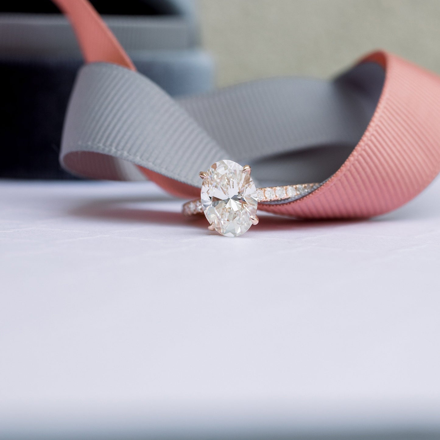 2.50CT Oval Cut Moissanite Trellis Pave Diamond Engagement Ring
