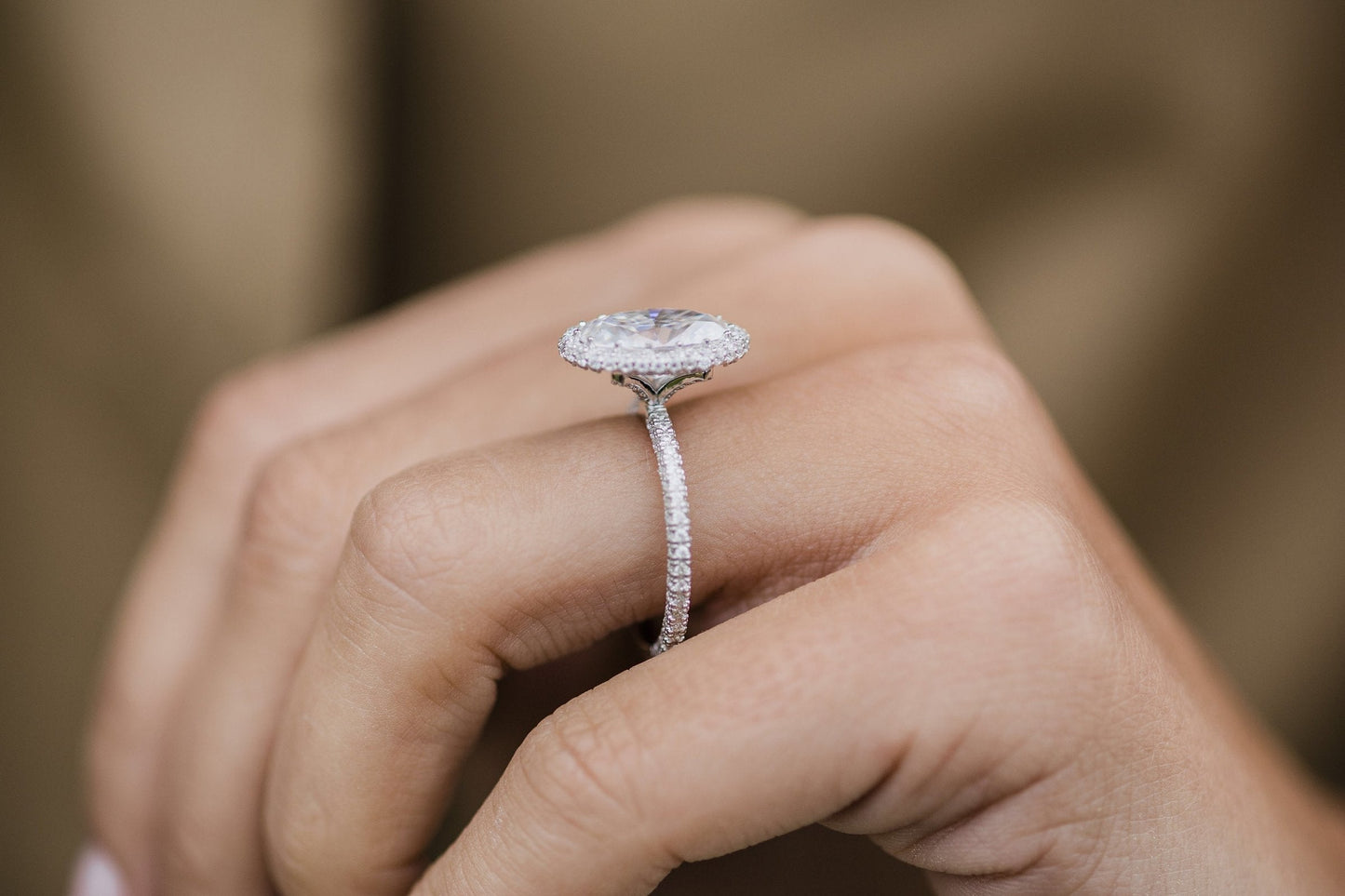 3.85CT Oval Cut Three Side Pave Moissanite Diamond Engagement Ring For Women