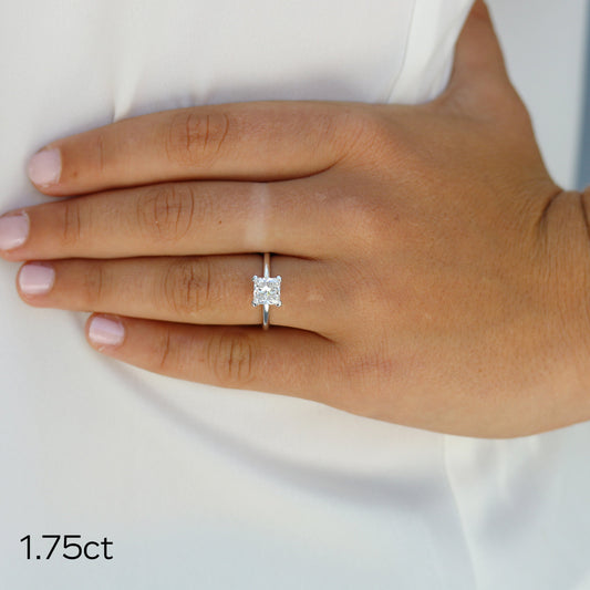 1.75ct Princess Cut Moissanite Diamond Classic Solitare Engagement Ring