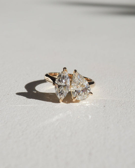 1.5 CT Pear & Marquise  Moissanite Two Stone Engagement Ring