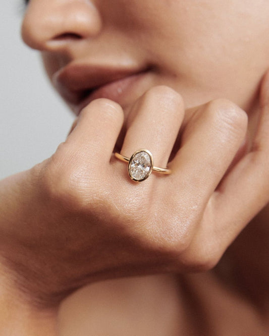 1.5 CT Oval Moissanite Bezel Engagement Ring