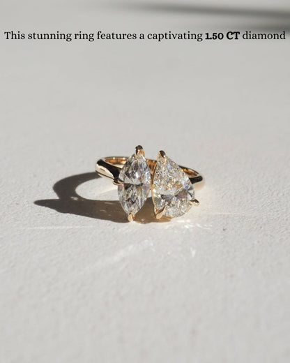 1.5 CT Pear & Marquise  Moissanite Two Stone Engagement Ring