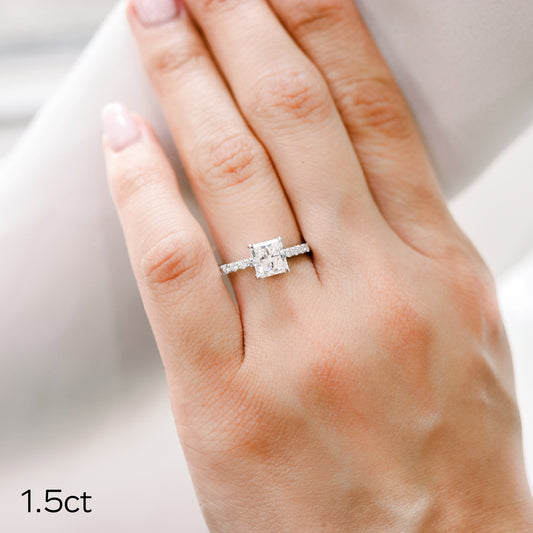 1.50CT Princess Cut Moissanite Classic Pave Diamond Engagement Ring
