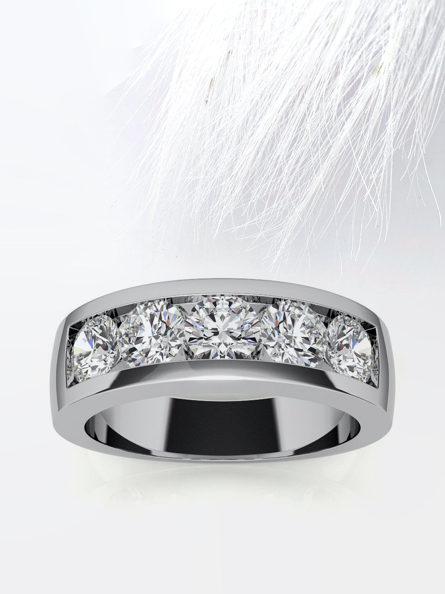 Round Cut Five Stone With Channel Row Moissanite Men's Diamond Wedding Band