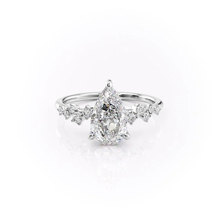 1.0 CT Pear Moissanite Cluster Engagement Ring