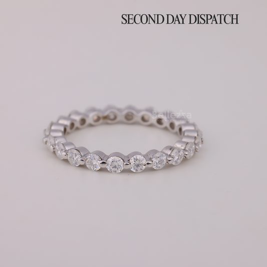 Round Brilliant Bubble Prong Moissanite Wedding Band - Ready to Ship