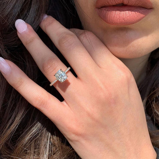 1.80CT Cushion Cut Moissanite Hidden Halo Engagement Ring