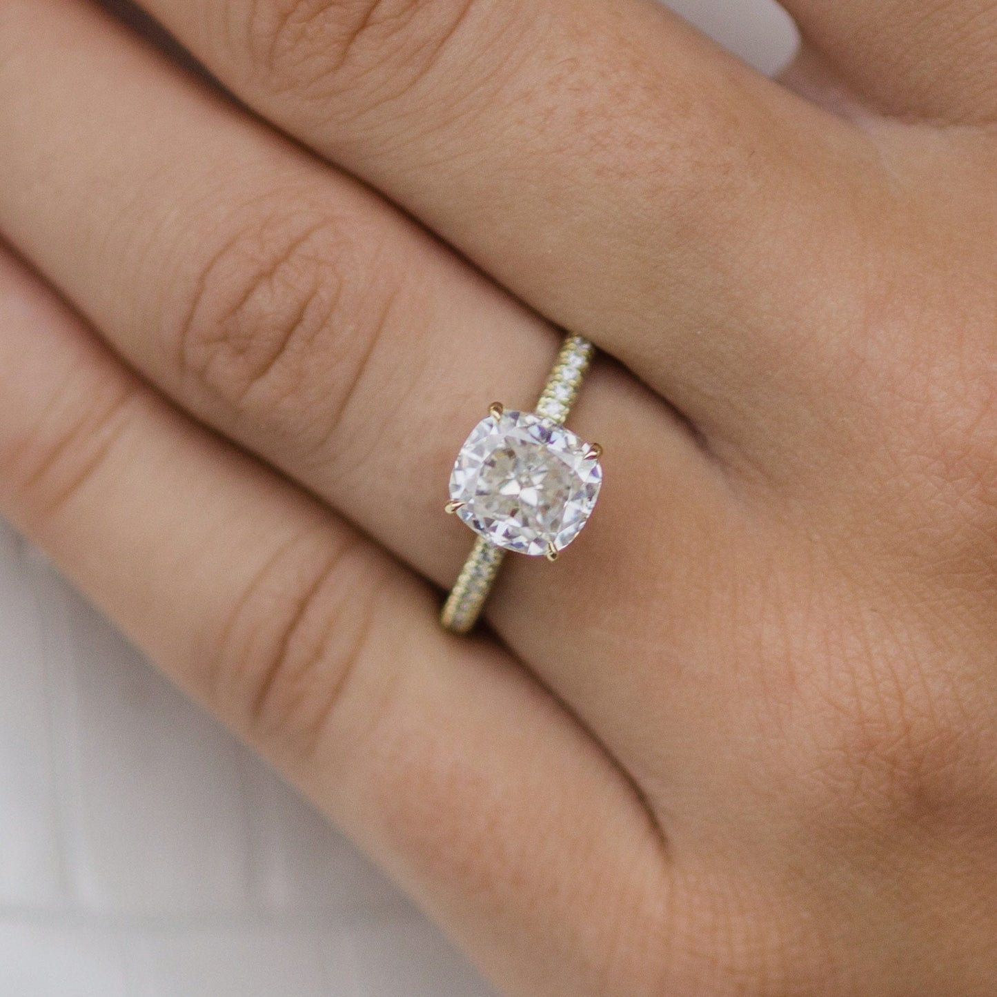 2.2 CT Cushion Cut Four Prong Moissanite Engagement Ring