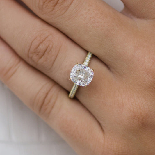2.2 CT Cushion Cut Four Prong Moissanite Engagement Ring