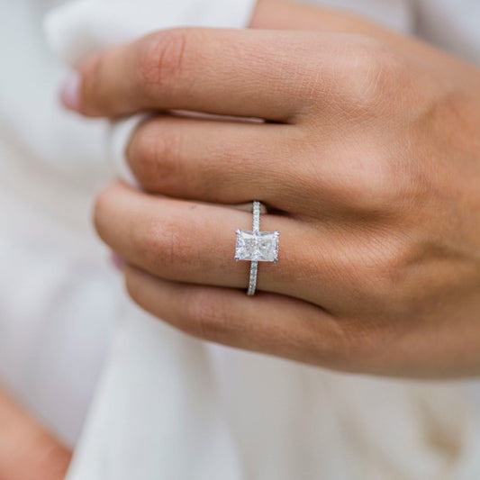 2.0CT Radiant Cut Hidden Halo Moissanite Engagement Ring