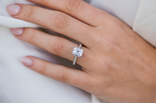 2.3 CT Asscher Cut Hidden Halo Moissanite Engagement Ring