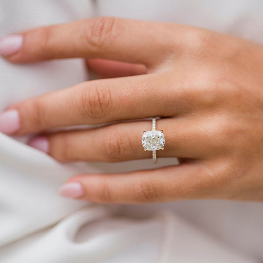 2.0CT Cushion Cut Hidden Halo Moissanite Diamond Engagement Ring