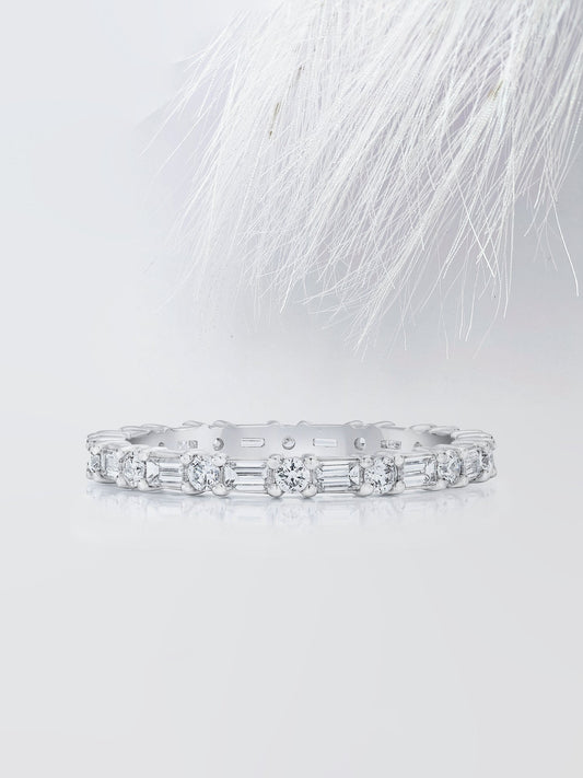 Round & Baguette Cut Eternity Diamond Wedding Band For Women
