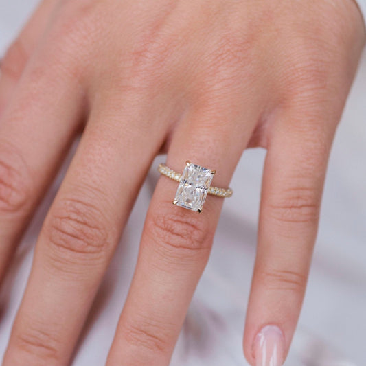 3.0CT Elongated Radiant Cut Hidden Halo Moissanite Diamond Engagement Ring For Women