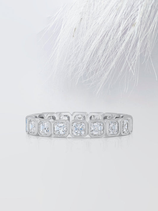 Asscher Cut Bezel Diamond Wedding Band For Women