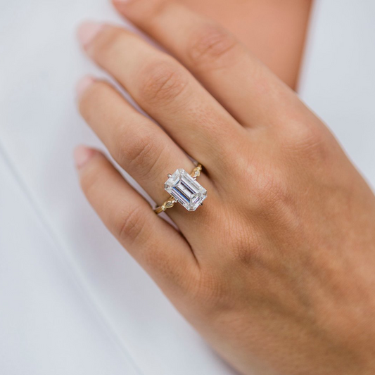 4.10CT Emerald Cut Vintage Pave Moissanite Diamond Engagement Ring