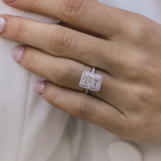 3.50CT Radiant Cut Unique Halo Diamond Moissanite Engagement Ring