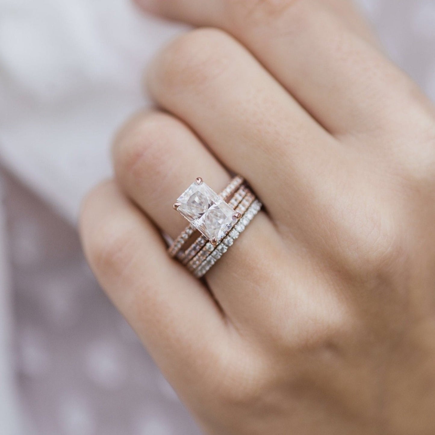 3.55CT Radiant Cut Hidden Halo Moissanite Diamond Engagement Ring