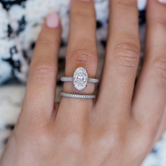3.0ct Oval Cut Hidden Halo Moissanite Diamond Engagement Ring