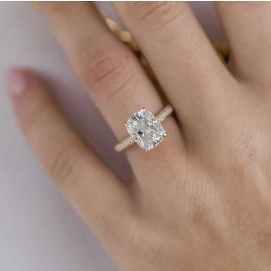 3.20CT Elongated Cushion Cut Hidden Halo Moissanite Diamond Engagement Ring