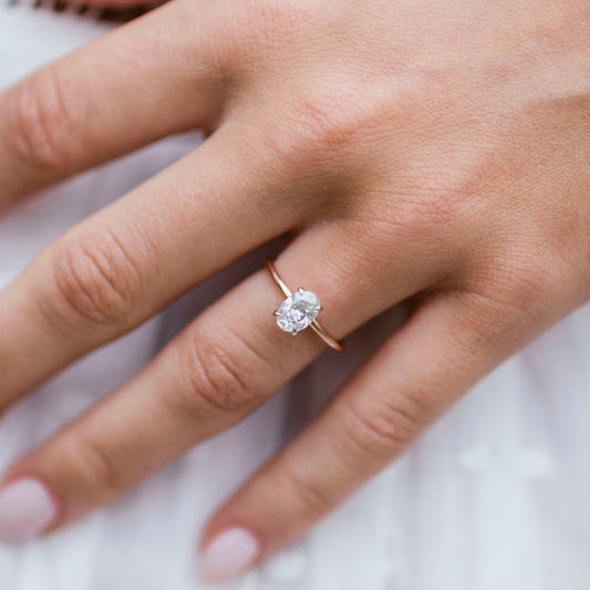 1.33CT Oval Hidden Halo Four Prong Moissanite Diamond Engagement Ring