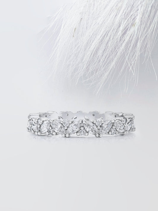 Round & Marquise Cut Cluster Diamond Wedding Band For Her