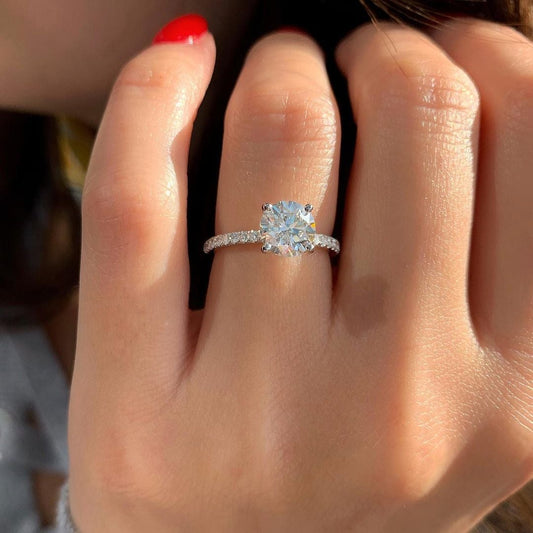 1.0CT Round Cut Moissanite Hidden Halo Engagement Ring