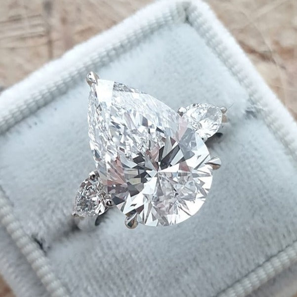 4.0ct Pear Cut Three Stone Moissanite Diamond Engagement Ring in 14K Gold