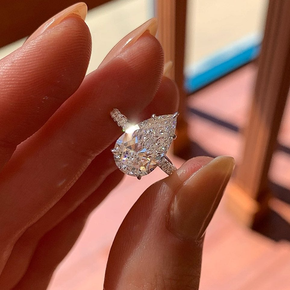 2.10CT Pear Cut Hidden Halo Moissanite Diamond Engagement Ring
