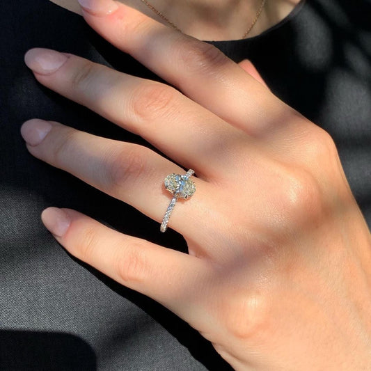 1.33CT Oval Cut Hidden Halo Moissanite Diamond Engagement Ring