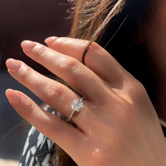 1.50CT Cushion Cut Hidden Halo Moissanite Diamond Engagement Ring