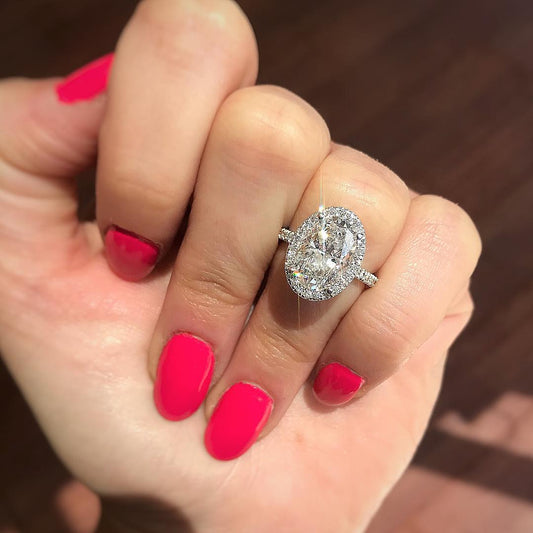 1.91CT Elongated Oval Cut Halo Four Prongs Moissanite Diamond Engagement Ring