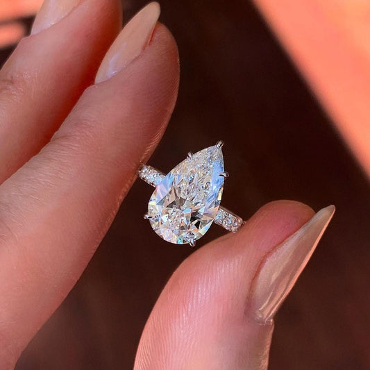 1.50CT Pear Cut Hidden Halo Moissanite Diamond Engagement Ring