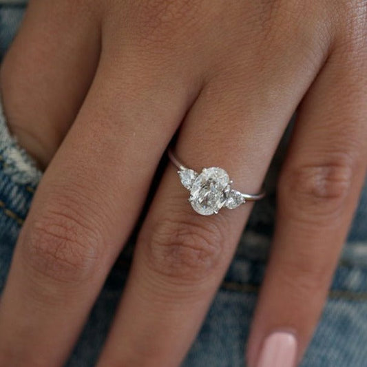 1.50ct Oval Cut Moissanite Diamond 3 Stone Engagement Ring