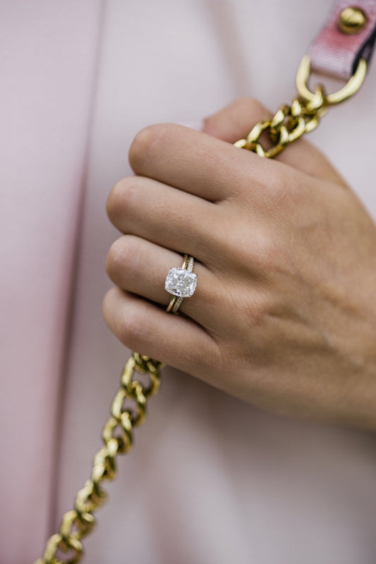3.0CT Cushion Cut Hidden Halo Moissanite Engagement Ring