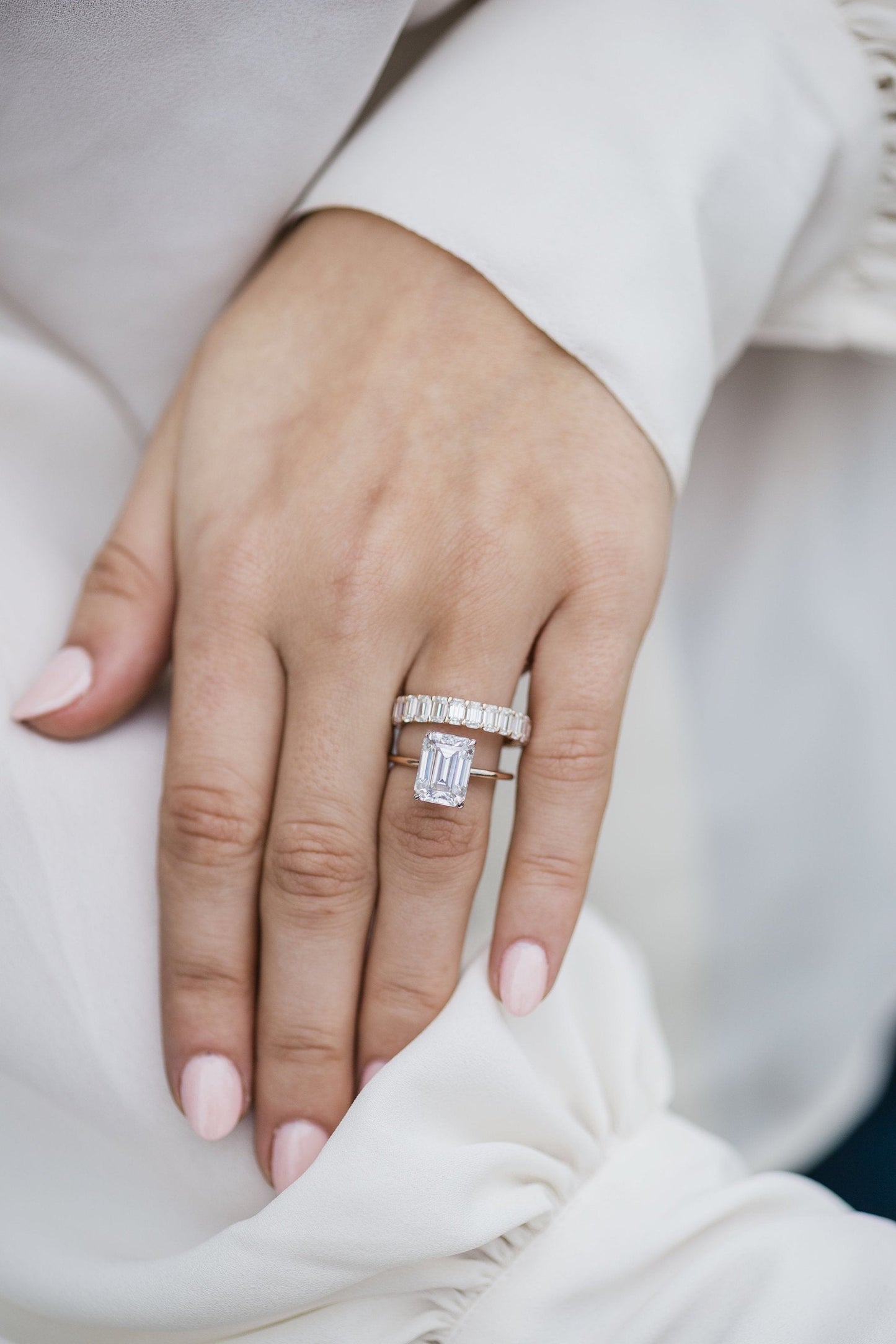3.79CT Emerald Cut Hidden Halo Moissanite Diamond Engagement Ring