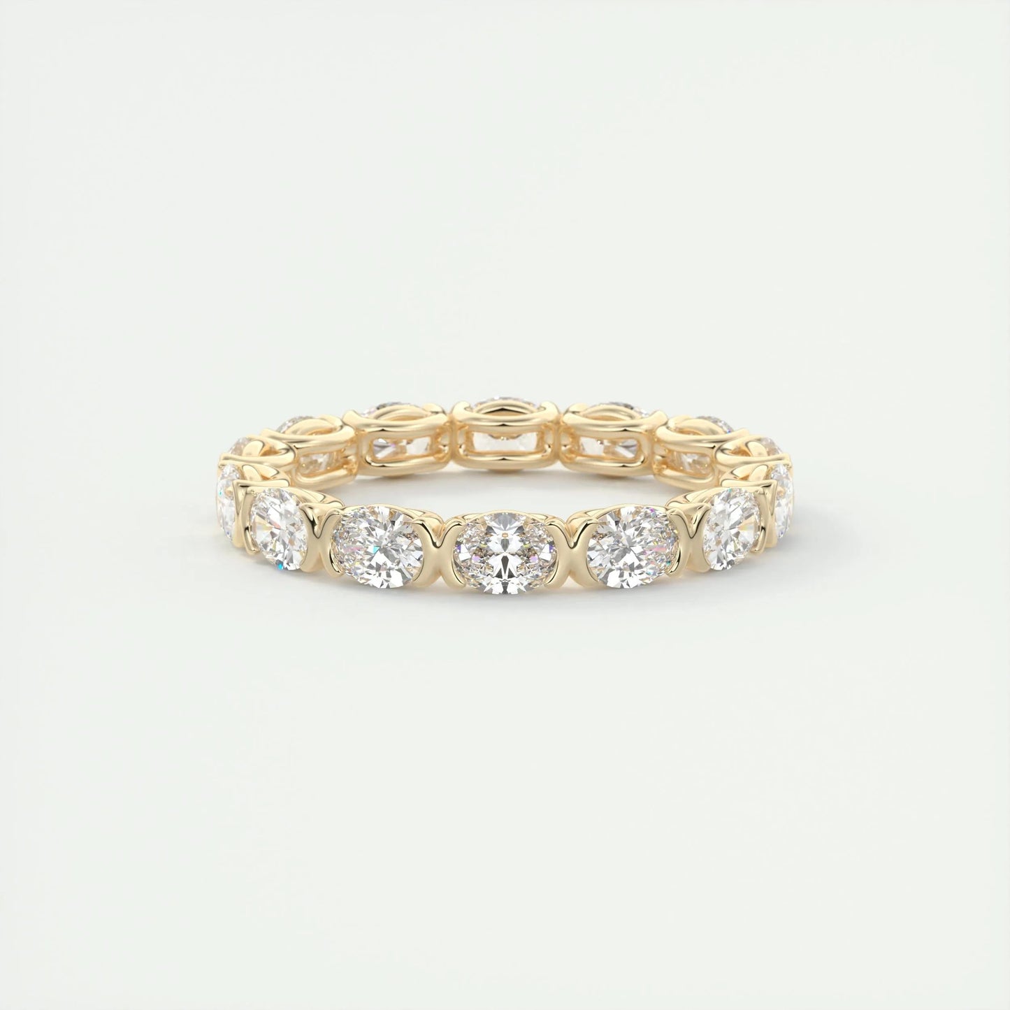 2.25 Oval Cut Half Bezel Moissanite Bridal Wedding Band