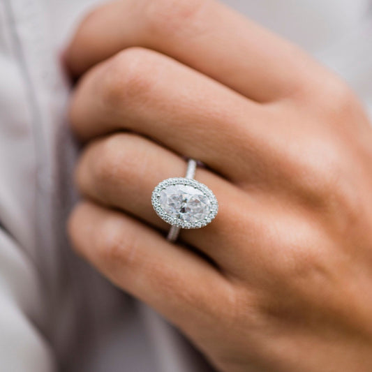 3.85CT Oval Cut Three Side Pave Moissanite Diamond Engagement Ring For Women