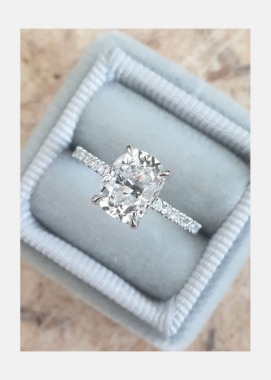 2.0ct Oval Moissanite Diamond Hidden Halo Engagement Ring