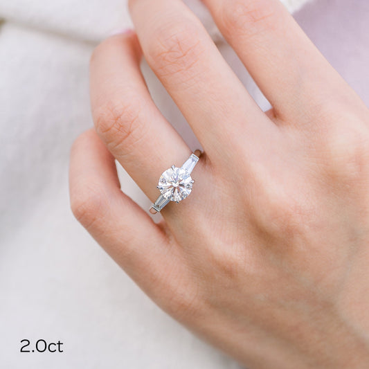 2.0CT Round Brilliant Cut Moissanite Baguette Diamond Engagement Ring