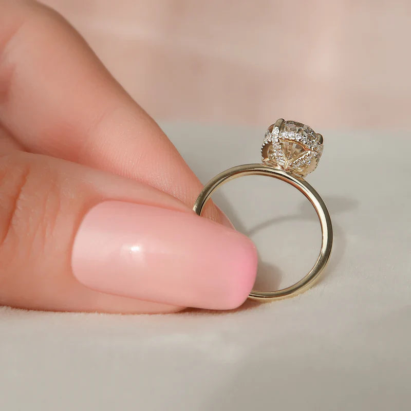 2.0CT Oval Cut Moissanite Hidden Halo Engagement Ring - Ready to ship