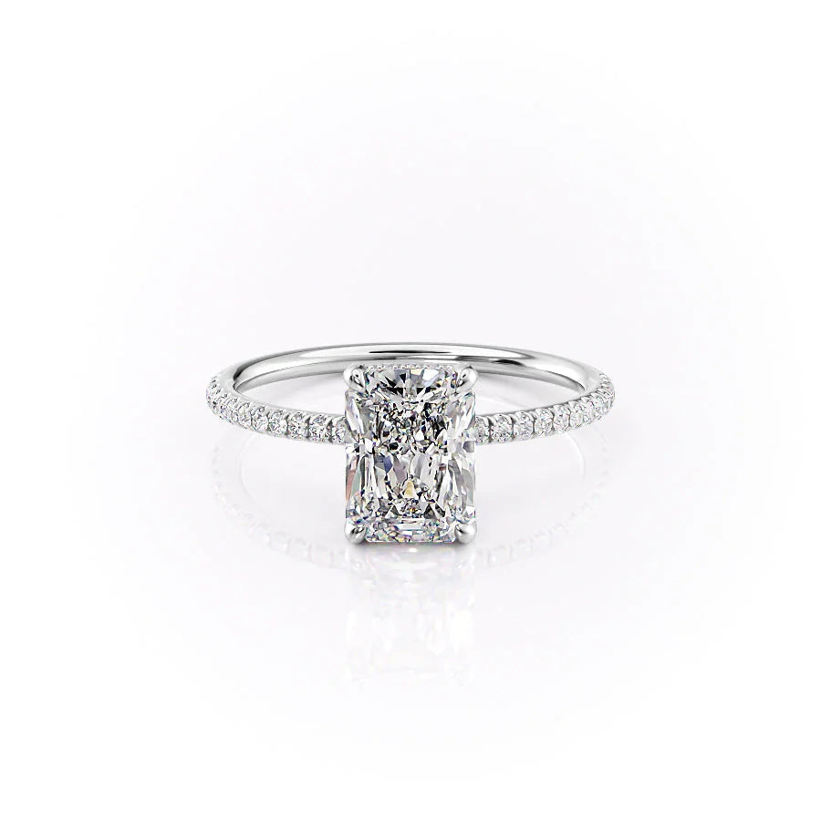 1.0 CT Radiant Moissanite Hidden Halo Engagement Ring With Pave Setting