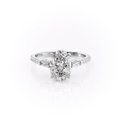 1.50 CT Oval Moissanite Three Stone Pave Setting Engagement Ring