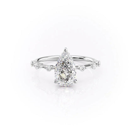 1.0 CT Pear Moissanite Hidden Halo Dainty Pave Engagement Ring