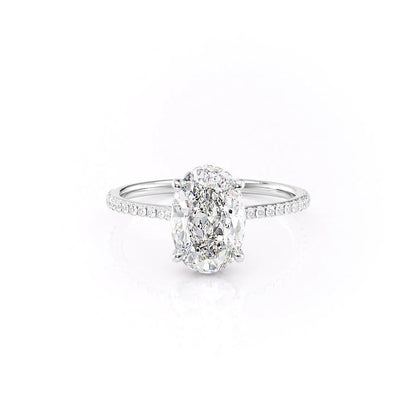 2.0 CT Oval Moissanite Hidden Halo Engagement Ring