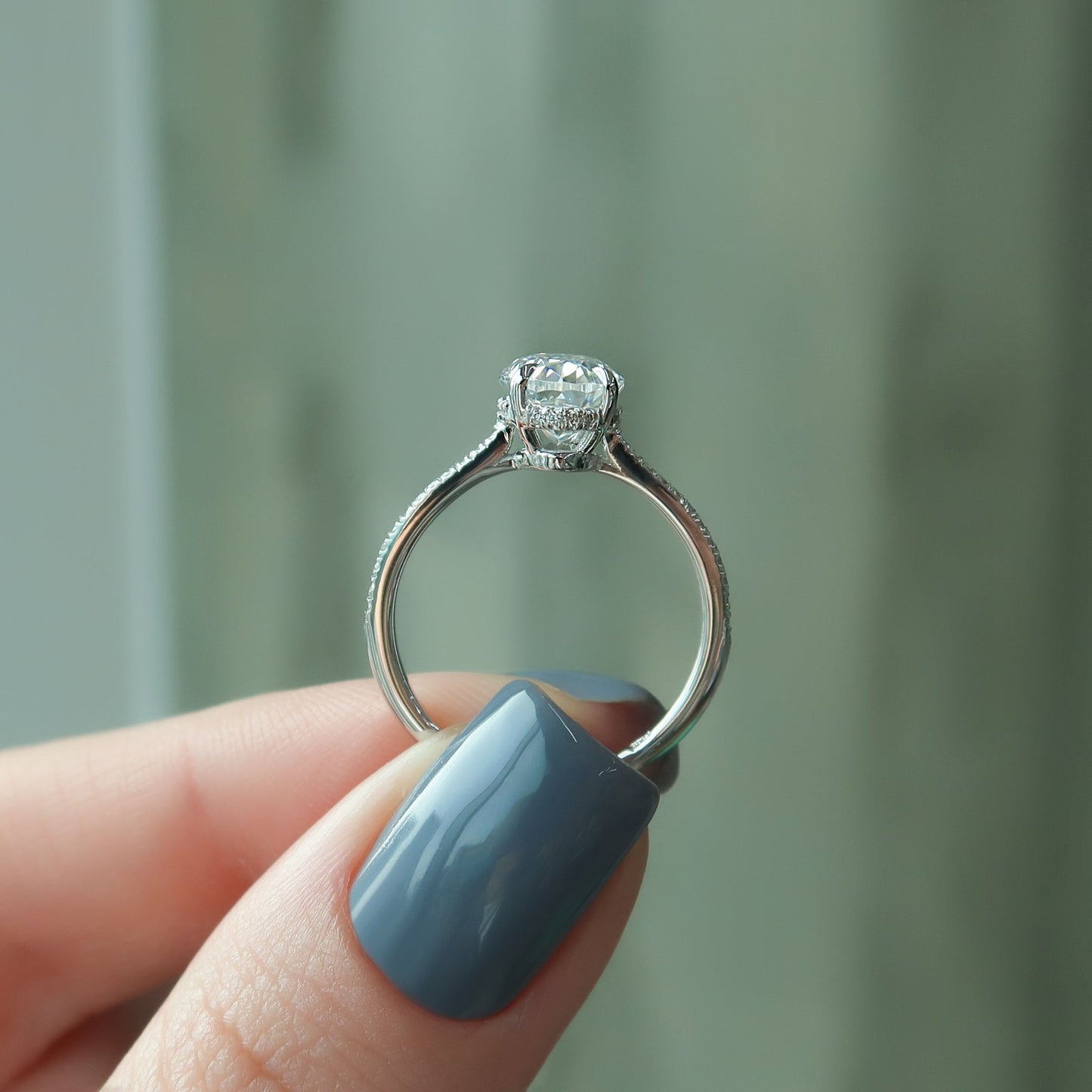 2.0 CT Oval Moissanite Hidden Halo Engagement Ring