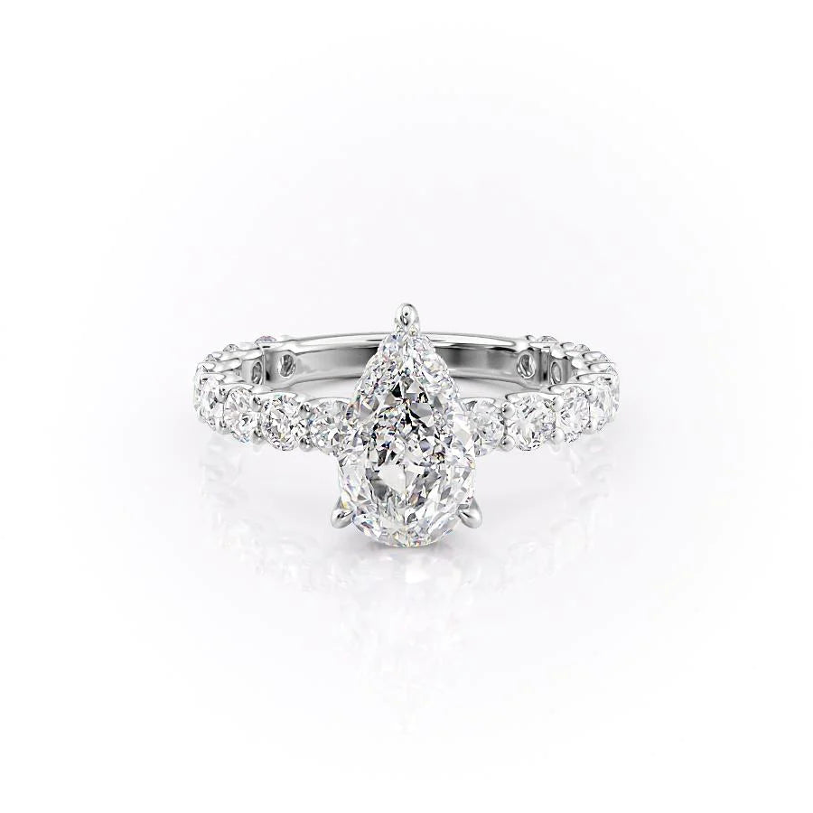 1.0 CT Pear Moissanite Hidden Halo Pave Setting Engagement Ring