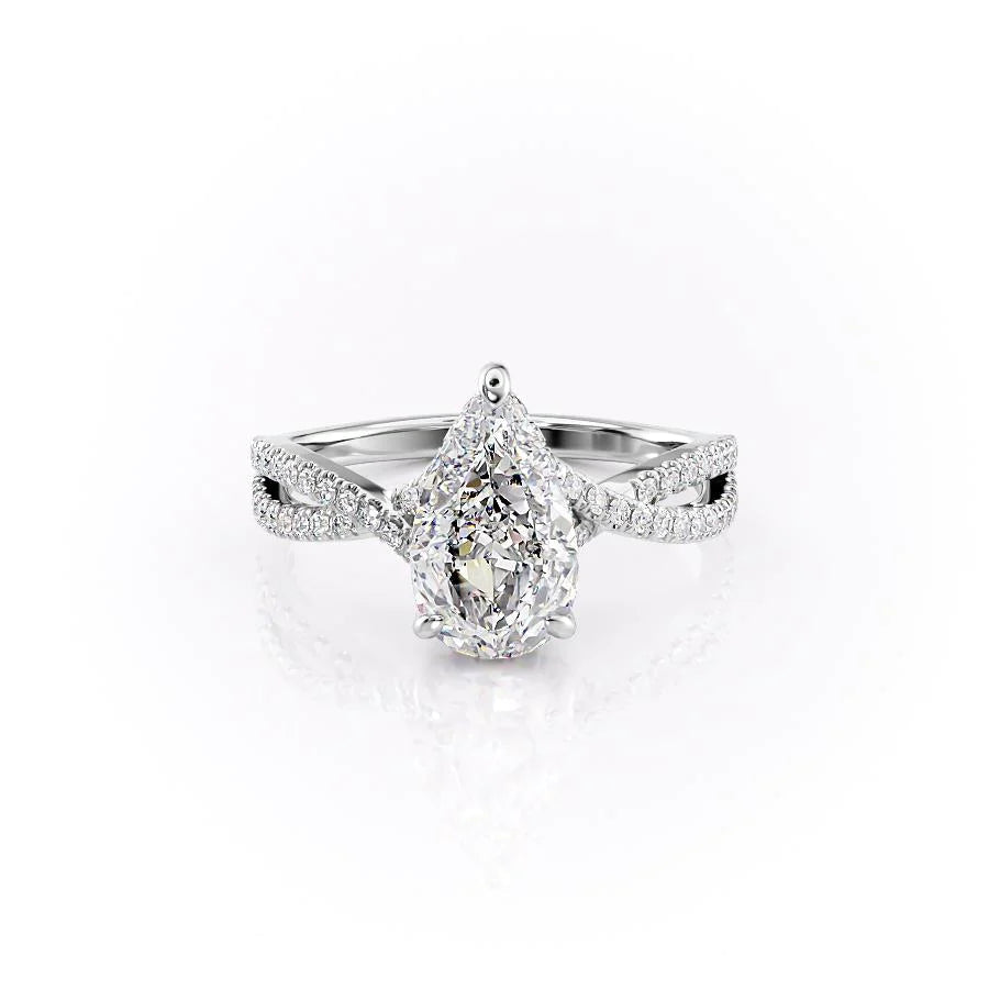 3.0 CT Pear Moissanite Hidden Halo Criss Cross Pave Setting Engagement Ring