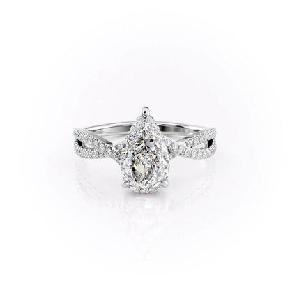 3.0 CT Pear Moissanite Hidden Halo Criss Cross Pave Setting Engagement Ring